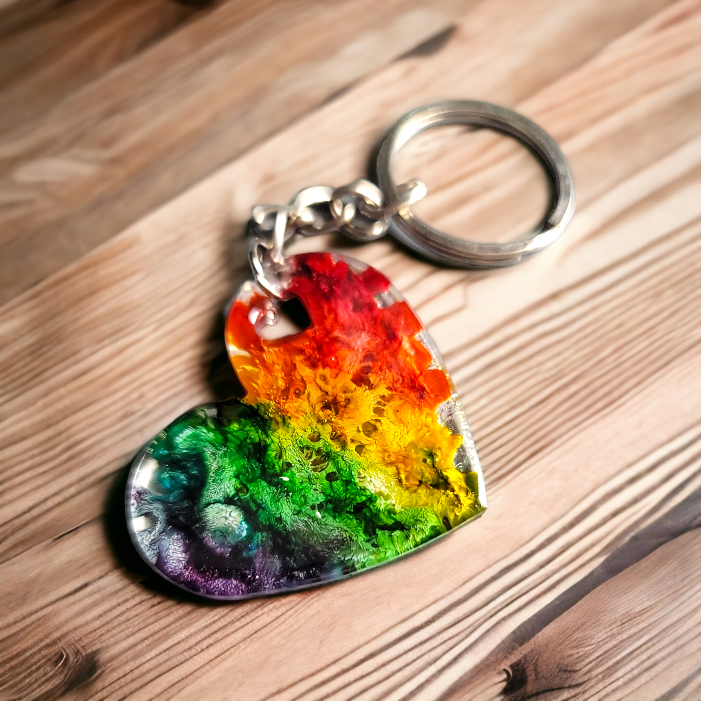 Customizable Heart Keychain - Rainbow Heart