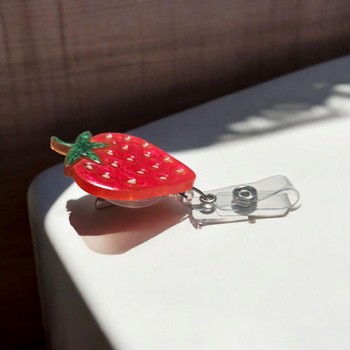Strawberry Badge Reel, ID Holder, Retractable Badge Reel, Belt Clip, Alligator Clip