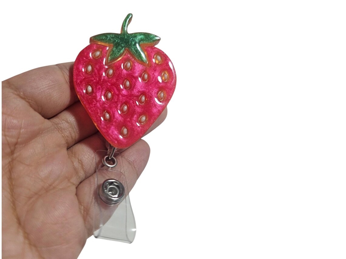 Strawberry Badge Reel, ID Holder, Retractable Badge Reel, Belt Clip, Alligator Clip