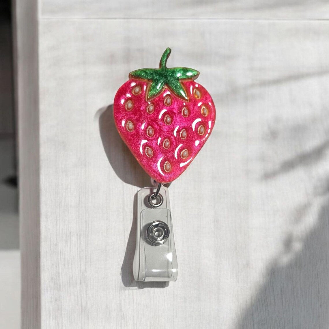 Strawberry Badge Reel, ID Holder, Retractable Badge Reel, Belt Clip, Alligator Clip